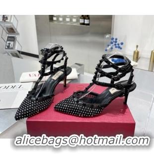 Most Popular Valentino Rockstud Mesh Pumps with Crystal and Straps 65mm Black 082823