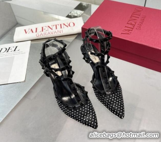 Most Popular Valentino Rockstud Mesh Pumps with Crystal and Straps 65mm Black 082823