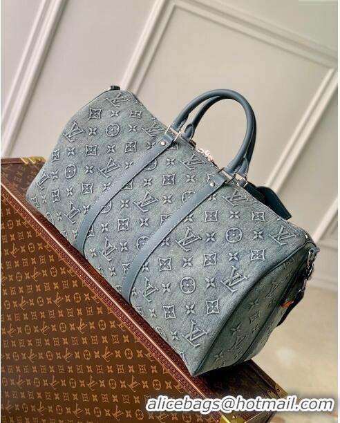 Top Grade Louis Vuitton Keepall Bandouliere 50 in Monogram Washed Denim Canvas M22532 Blue 2023