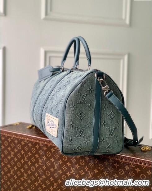 Top Grade Louis Vuitton Keepall Bandouliere 50 in Monogram Washed Denim Canvas M22532 Blue 2023