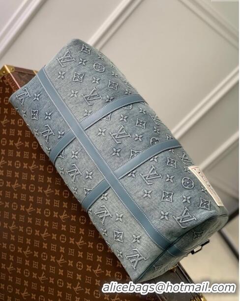 Top Grade Louis Vuitton Keepall Bandouliere 50 in Monogram Washed Denim Canvas M22532 Blue 2023