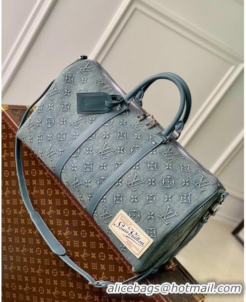 Top Grade Louis Vuitton Keepall Bandouliere 50 in Monogram Washed Denim Canvas M22532 Blue 2023