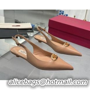 Unique Style Valentino The Bold Edition VLogo Calfskin Slingback Ballerinas 20MM Beige 4082826