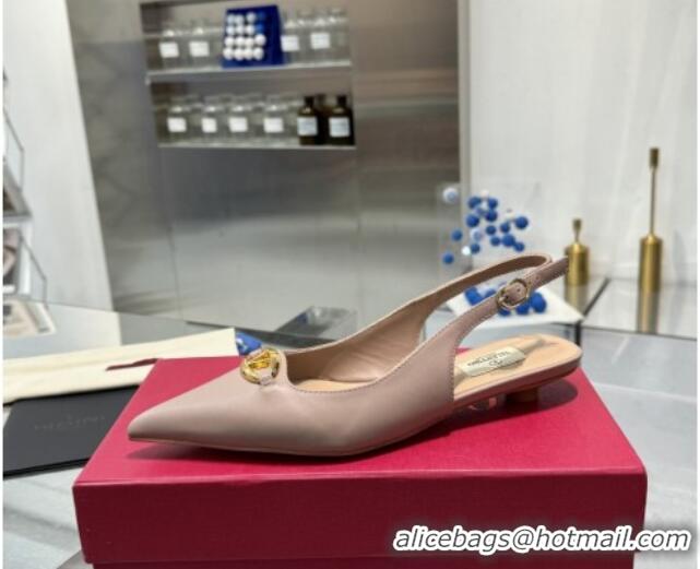 Best Price Valentino The Bold Edition VLogo Calfskin Slingback Ballerinas 20MM Nude 082827