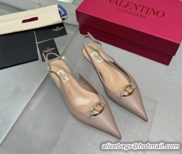 Best Price Valentino The Bold Edition VLogo Calfskin Slingback Ballerinas 20MM Nude 082827