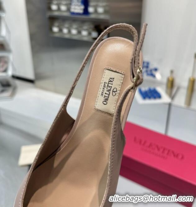 Best Price Valentino The Bold Edition VLogo Calfskin Slingback Ballerinas 20MM Nude 082827