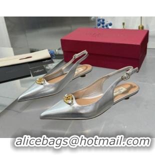 Good Looking Valentino The Bold Edition VLogo Calfskin Slingback Ballerinas 20MM Silver 082828