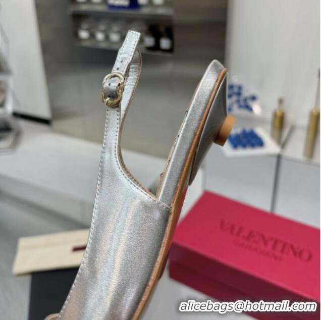 Good Looking Valentino The Bold Edition VLogo Calfskin Slingback Ballerinas 20MM Silver 082828