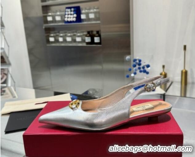 Good Looking Valentino The Bold Edition VLogo Calfskin Slingback Ballerinas 20MM Silver 082828