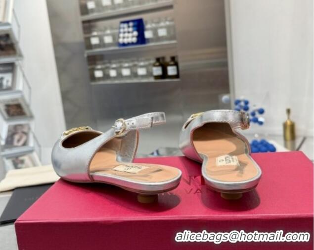 Good Looking Valentino The Bold Edition VLogo Calfskin Slingback Ballerinas 20MM Silver 082828