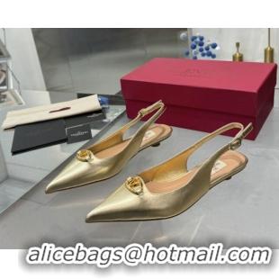 Luxury Valentino The Bold Edition VLogo Calfskin Slingback Ballerinas 20MM Gold 082830