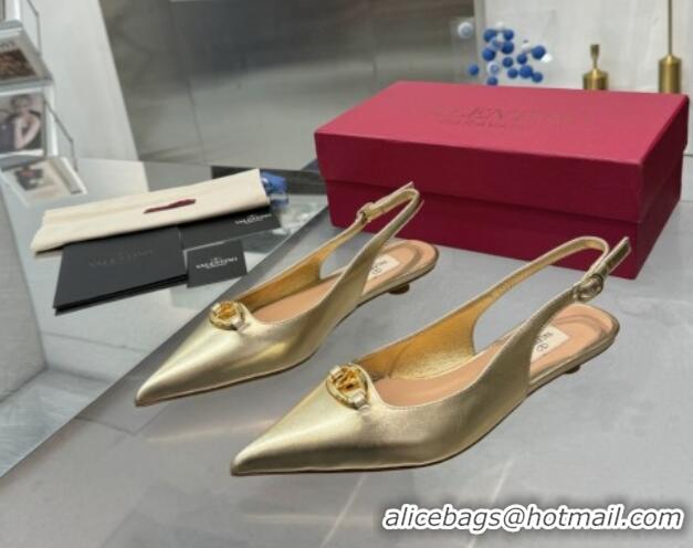 Luxury Valentino The Bold Edition VLogo Calfskin Slingback Ballerinas 20MM Gold 082830