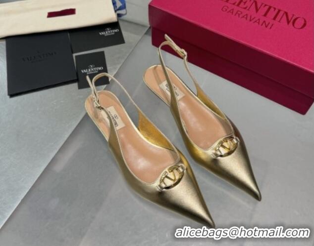 Luxury Valentino The Bold Edition VLogo Calfskin Slingback Ballerinas 20MM Gold 082830