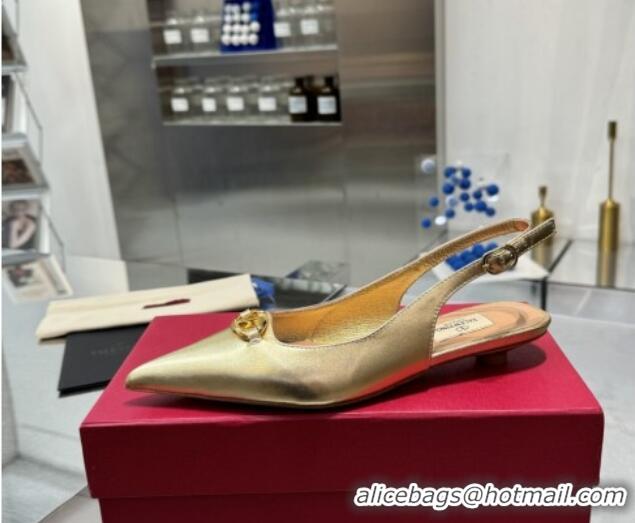 Luxury Valentino The Bold Edition VLogo Calfskin Slingback Ballerinas 20MM Gold 082830