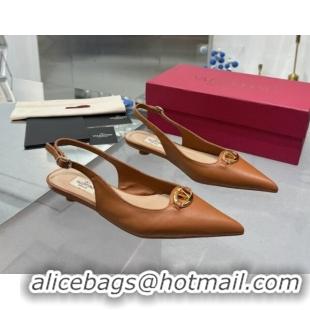 Low Cost Valentino The Bold Edition VLogo Calfskin Slingback Ballerinas 20MM Brown 082831