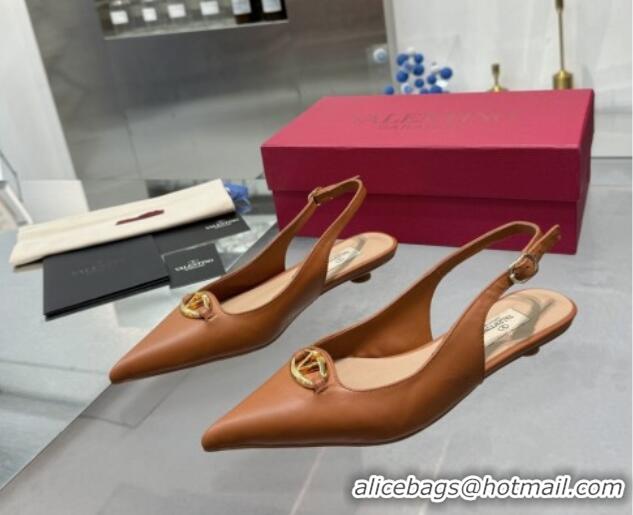 Low Cost Valentino The Bold Edition VLogo Calfskin Slingback Ballerinas 20MM Brown 082831