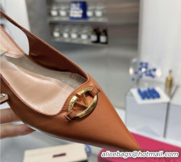 Low Cost Valentino The Bold Edition VLogo Calfskin Slingback Ballerinas 20MM Brown 082831