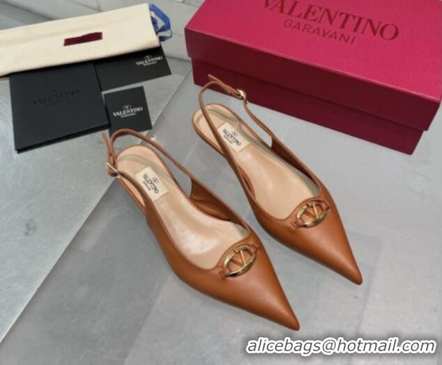 Low Cost Valentino The Bold Edition VLogo Calfskin Slingback Ballerinas 20MM Brown 082831