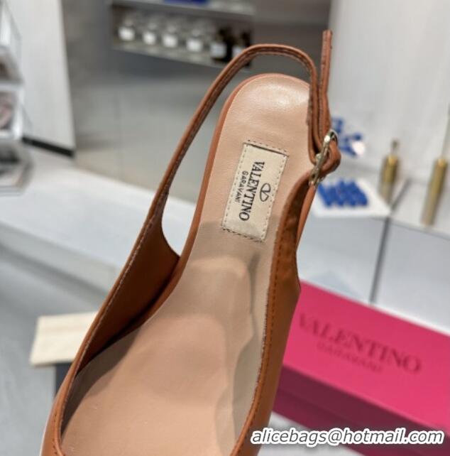 Low Cost Valentino The Bold Edition VLogo Calfskin Slingback Ballerinas 20MM Brown 082831