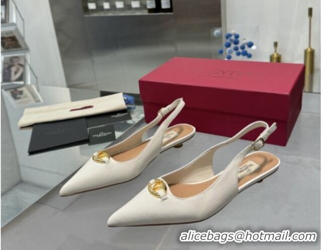 Purchase Valentino The Bold Edition VLogo Calfskin Slingback Ballerinas 20MM White 082832