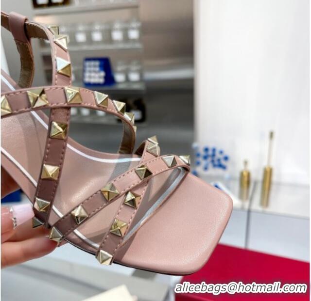 Luxury Valentino Rockstud Calfskin Sandal with Straps 60MM Beige 082836