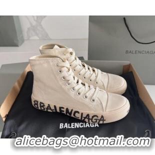 Classic Hot Balenciaga Paris White Calfskin High-Top Sneakers with Graffiti 531119