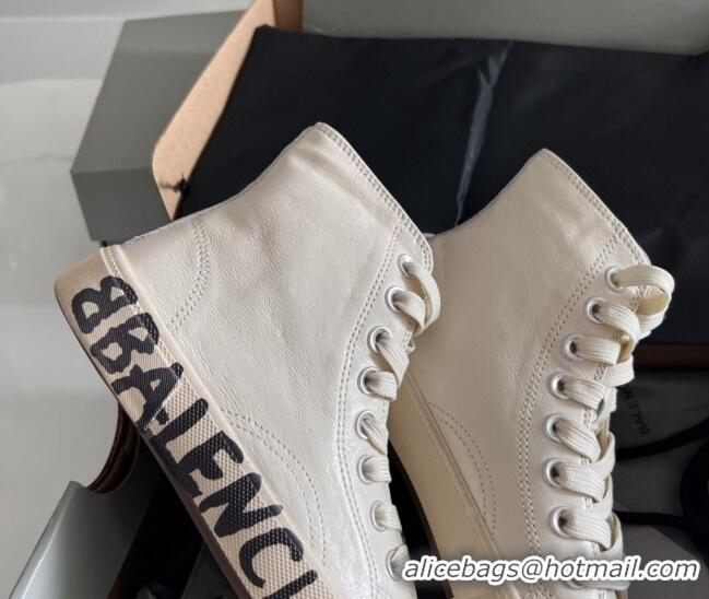 Classic Hot Balenciaga Paris White Calfskin High-Top Sneakers with Graffiti 531119