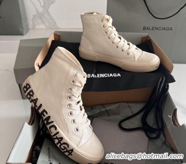 Classic Hot Balenciaga Paris White Calfskin High-Top Sneakers with Graffiti 531119