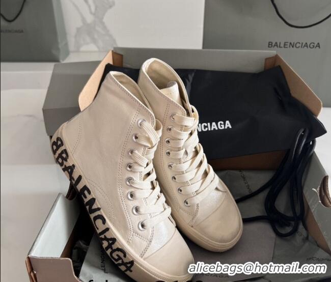 Classic Hot Balenciaga Paris White Calfskin High-Top Sneakers with Graffiti 531119