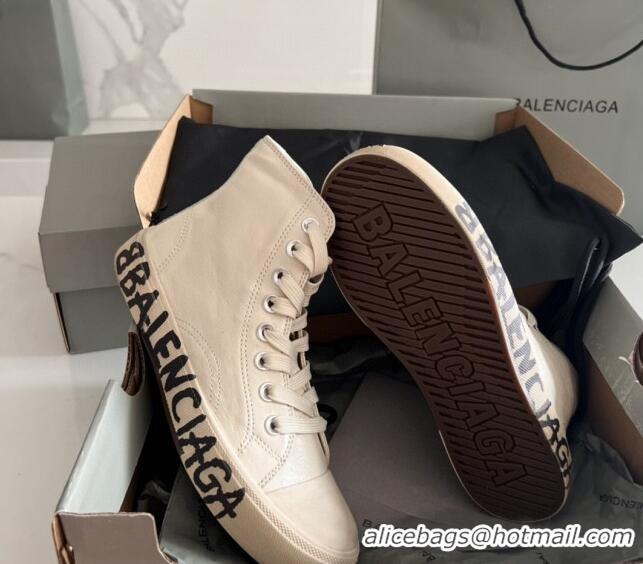 Classic Hot Balenciaga Paris White Calfskin High-Top Sneakers with Graffiti 531119