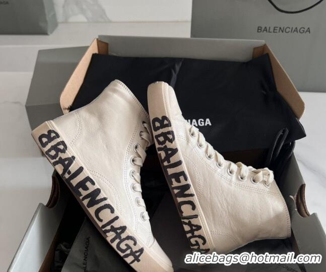 Classic Hot Balenciaga Paris White Calfskin High-Top Sneakers with Graffiti 531119