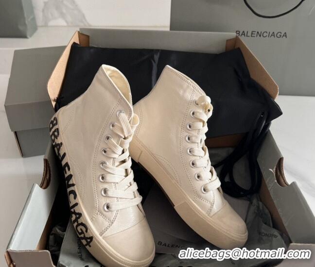 Classic Hot Balenciaga Paris White Calfskin High-Top Sneakers with Graffiti 531119