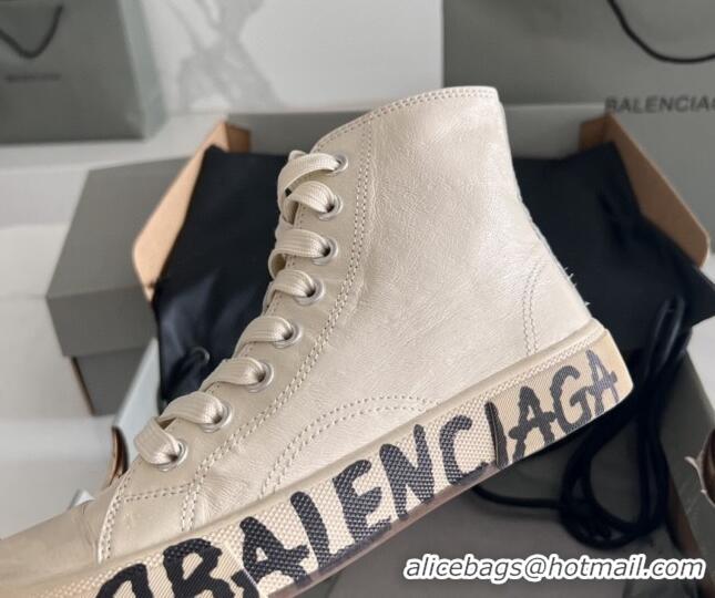 Classic Hot Balenciaga Paris White Calfskin High-Top Sneakers with Graffiti 531119