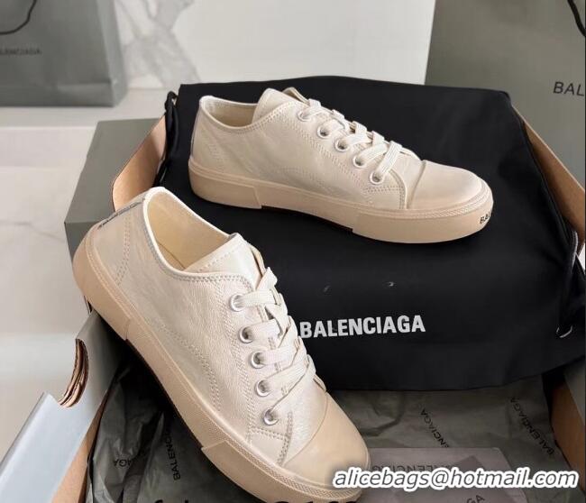 Top Grade Balenciaga Paris White Calfskin Leather Low-Top Sneakers 531121