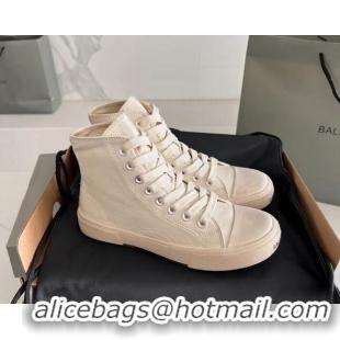 Luxurious Balenciaga Paris White Calfskin Leather High-Top Sneakers 531122