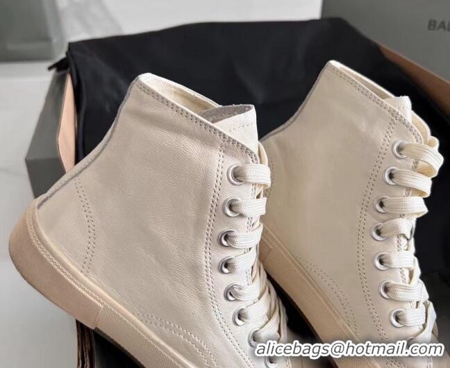 Luxurious Balenciaga Paris White Calfskin Leather High-Top Sneakers 531122