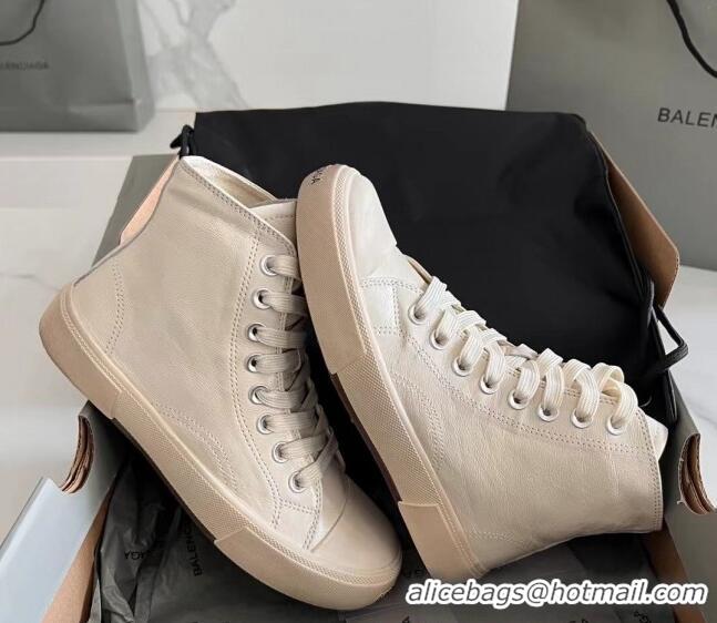 Luxurious Balenciaga Paris White Calfskin Leather High-Top Sneakers 531122