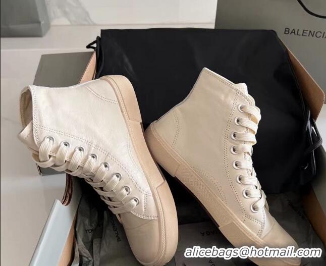 Luxurious Balenciaga Paris White Calfskin Leather High-Top Sneakers 531122