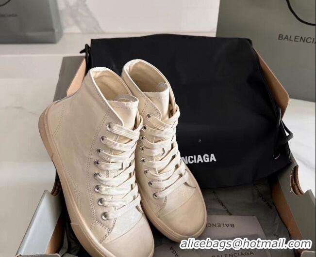 Luxurious Balenciaga Paris White Calfskin Leather High-Top Sneakers 531122