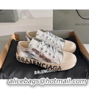 Popular Style Balenciaga Paris Silver Calfskin Low-Top Sneakers with Graffiti 531123