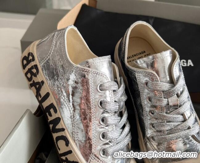 Popular Style Balenciaga Paris Silver Calfskin Low-Top Sneakers with Graffiti 531123