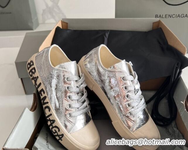 Popular Style Balenciaga Paris Silver Calfskin Low-Top Sneakers with Graffiti 531123