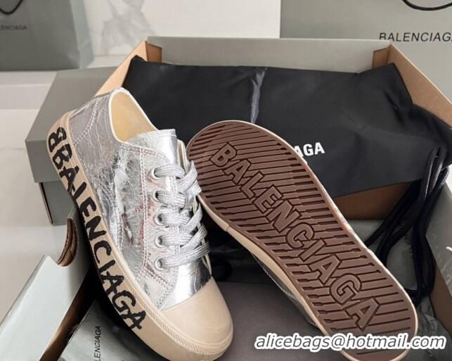 Popular Style Balenciaga Paris Silver Calfskin Low-Top Sneakers with Graffiti 531123