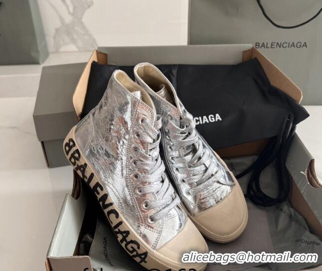 Good Looking Balenciaga Paris Silver Calfskin High-Top Sneakers with Graffiti 531124