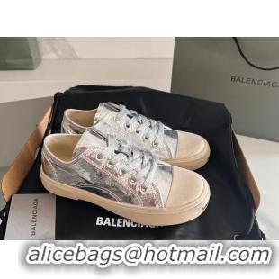 Grade Quality Balenciaga Paris Silver Calfskin Leather Low-Top Sneakers 531125