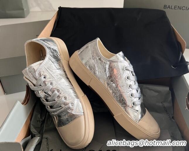 Grade Quality Balenciaga Paris Silver Calfskin Leather Low-Top Sneakers 531125