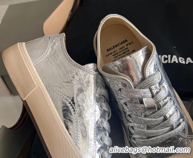 Grade Quality Balenciaga Paris Silver Calfskin Leather Low-Top Sneakers 531125