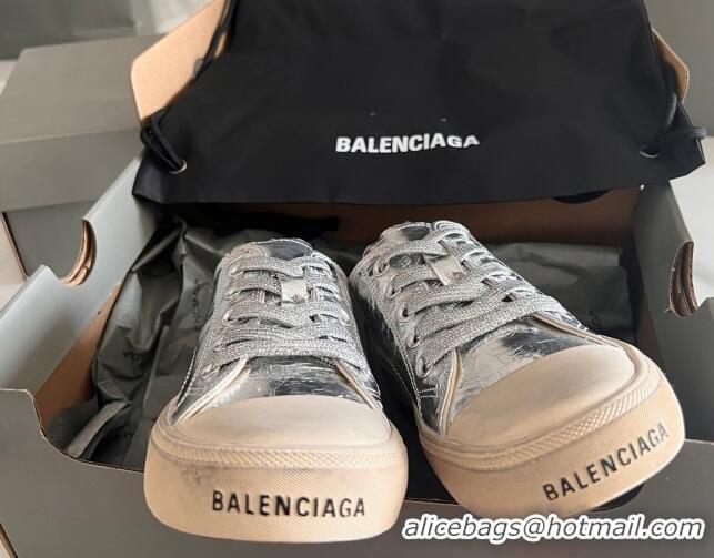 Grade Quality Balenciaga Paris Silver Calfskin Leather Low-Top Sneakers 531125