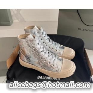 Pretty Style Balenciaga Paris Silver Calfskin Leather High-Top Sneakers 531126