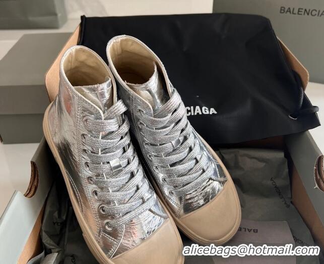 Pretty Style Balenciaga Paris Silver Calfskin Leather High-Top Sneakers 531126